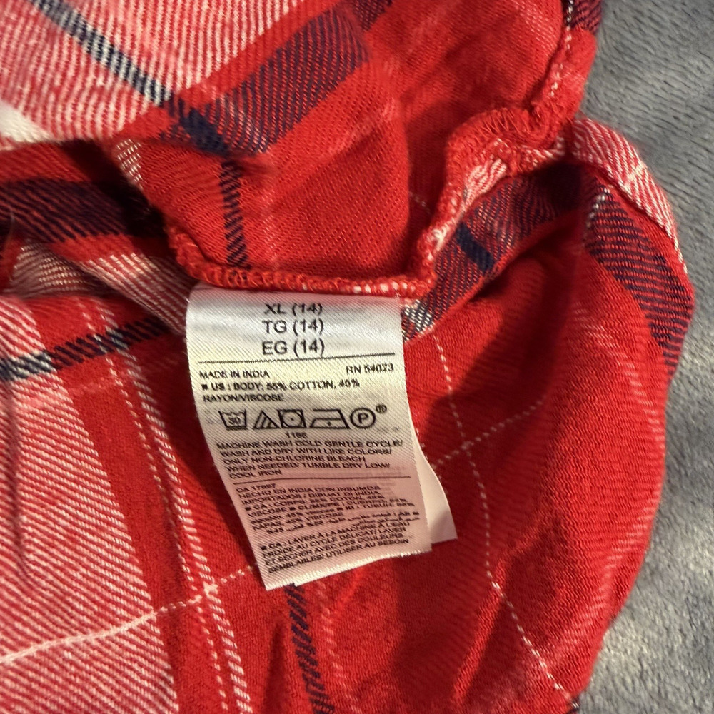Old Navy Girls Sz XL 14 Plaid Flannel Red Shirt Dress Button-Up W/ Tie Waist - Picture 5 of 10